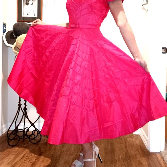 VTG 1950s Cadillac Ad Pin Up Taffeta Full Circle Skirt DRESS Glam Pin Up Scarce - Picture 11 of 12